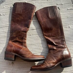Matisse Cognac Leather Knee High Boots 7.5M Distressed Riding Westerns